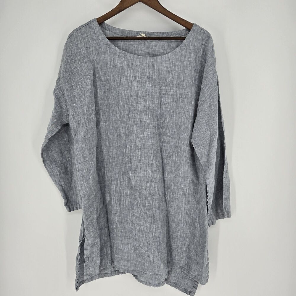 Eileen Fisher Organic Linen Tunic XL Minimalist Lagenlook Boxy